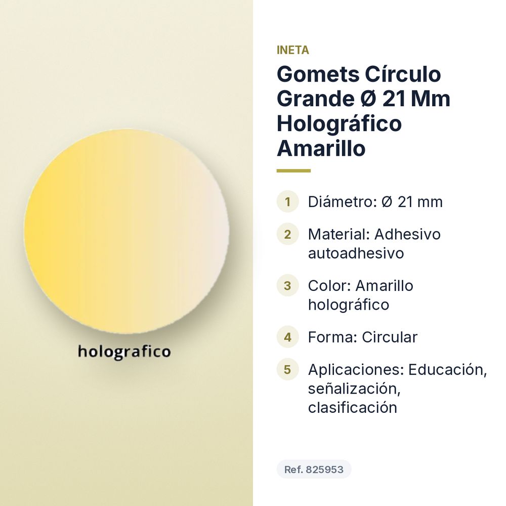 GOMETS CÍRCULO GRANDE Ø 21 MM HOLOGRÁFICO AMARILLO - características principales