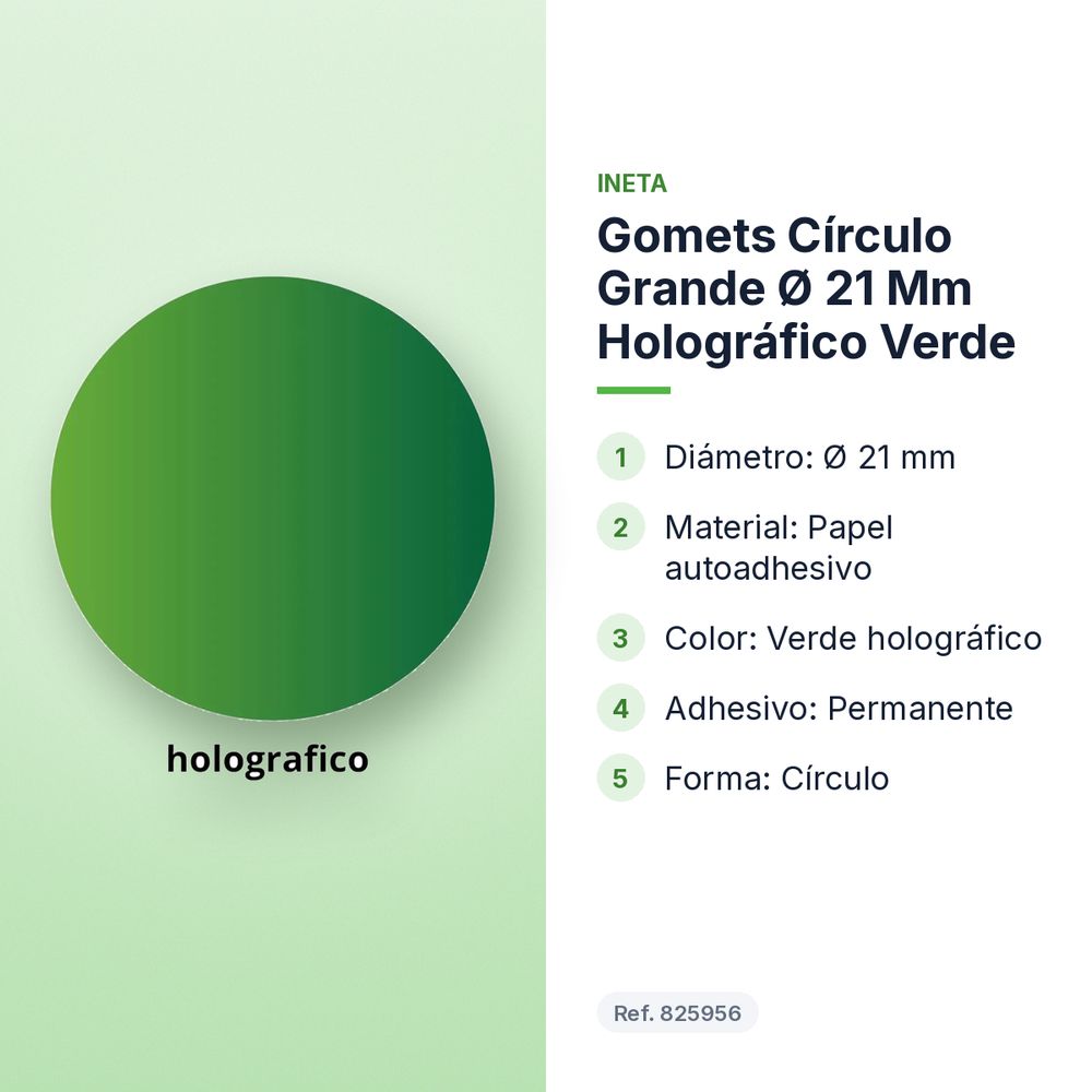 GOMETS CÍRCULO GRANDE Ø 21 MM HOLOGRÁFICO VERDE - características principales
