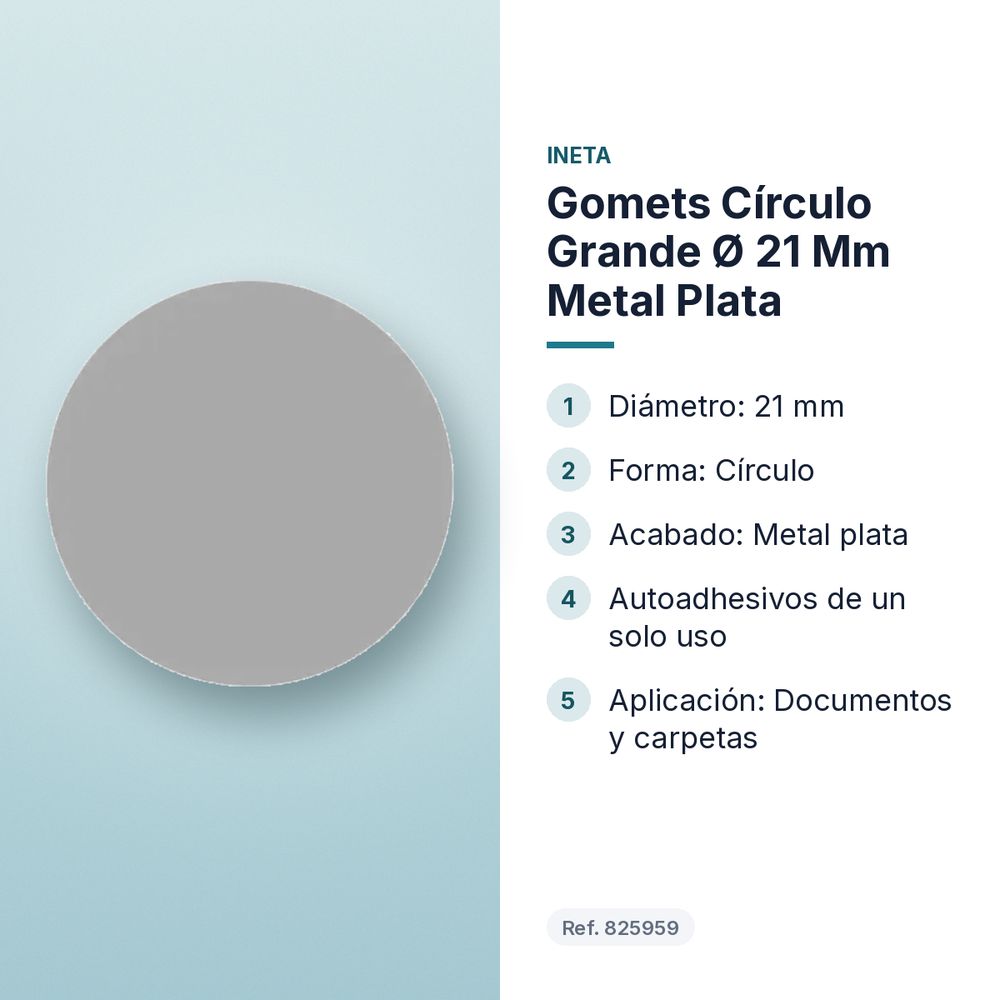 GOMETS CÍRCULO GRANDE Ø 21 MM METAL PLATA - características principales