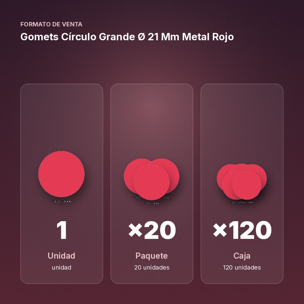 GOMETS CÍRCULO GRANDE Ø 21 MM METAL ROJO - formato de venta: paquete de 20, caja de 120