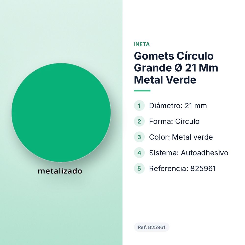 GOMETS CÍRCULO GRANDE Ø 21 MM METAL VERDE - características principales