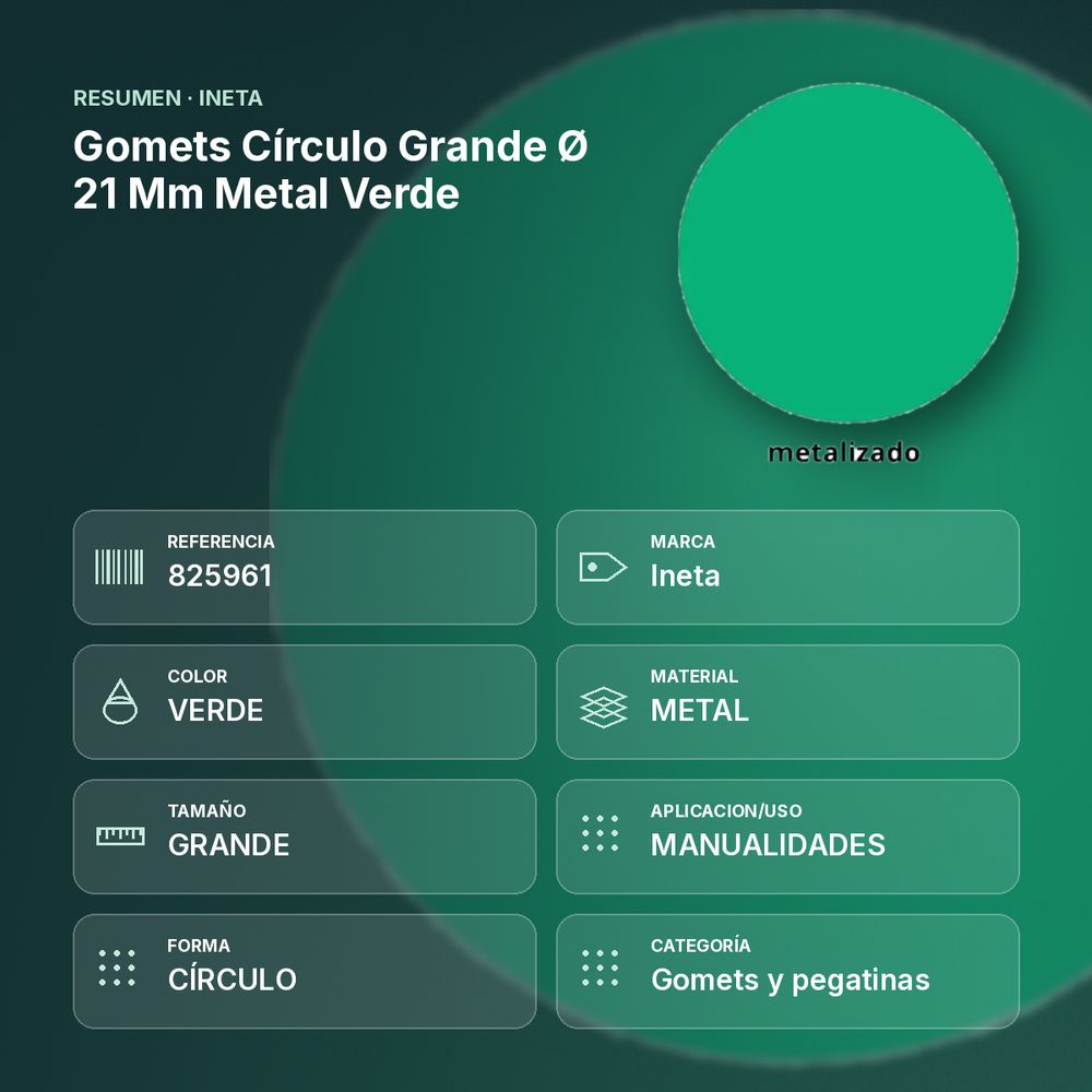 GOMETS CÍRCULO GRANDE Ø 21 MM METAL VERDE - resumen de atributos