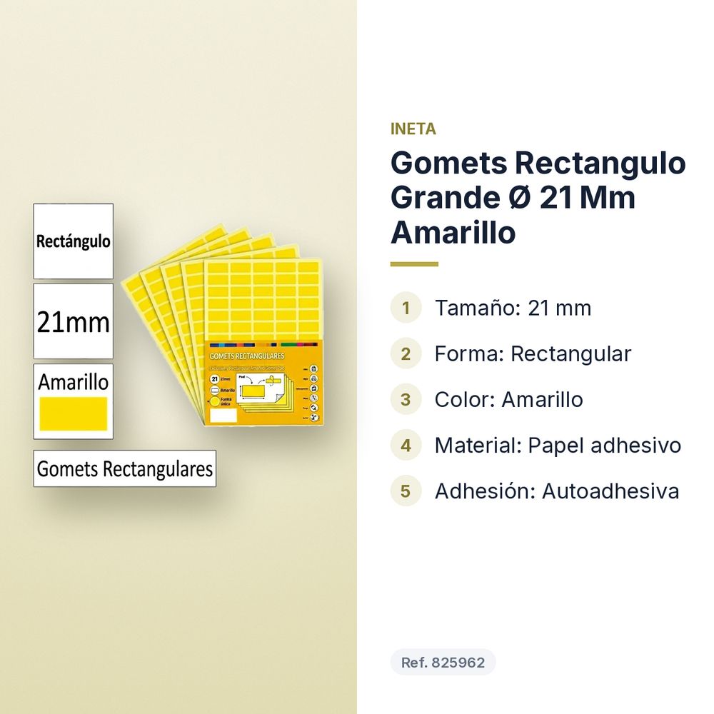 GOMETS RECTANGULO GRANDE Ø 21 MM AMARILLO - características principales
