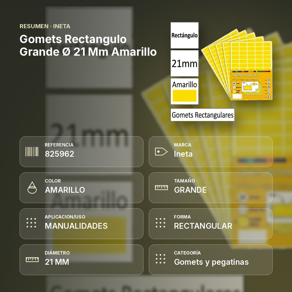GOMETS RECTANGULO GRANDE Ø 21 MM AMARILLO - resumen de atributos