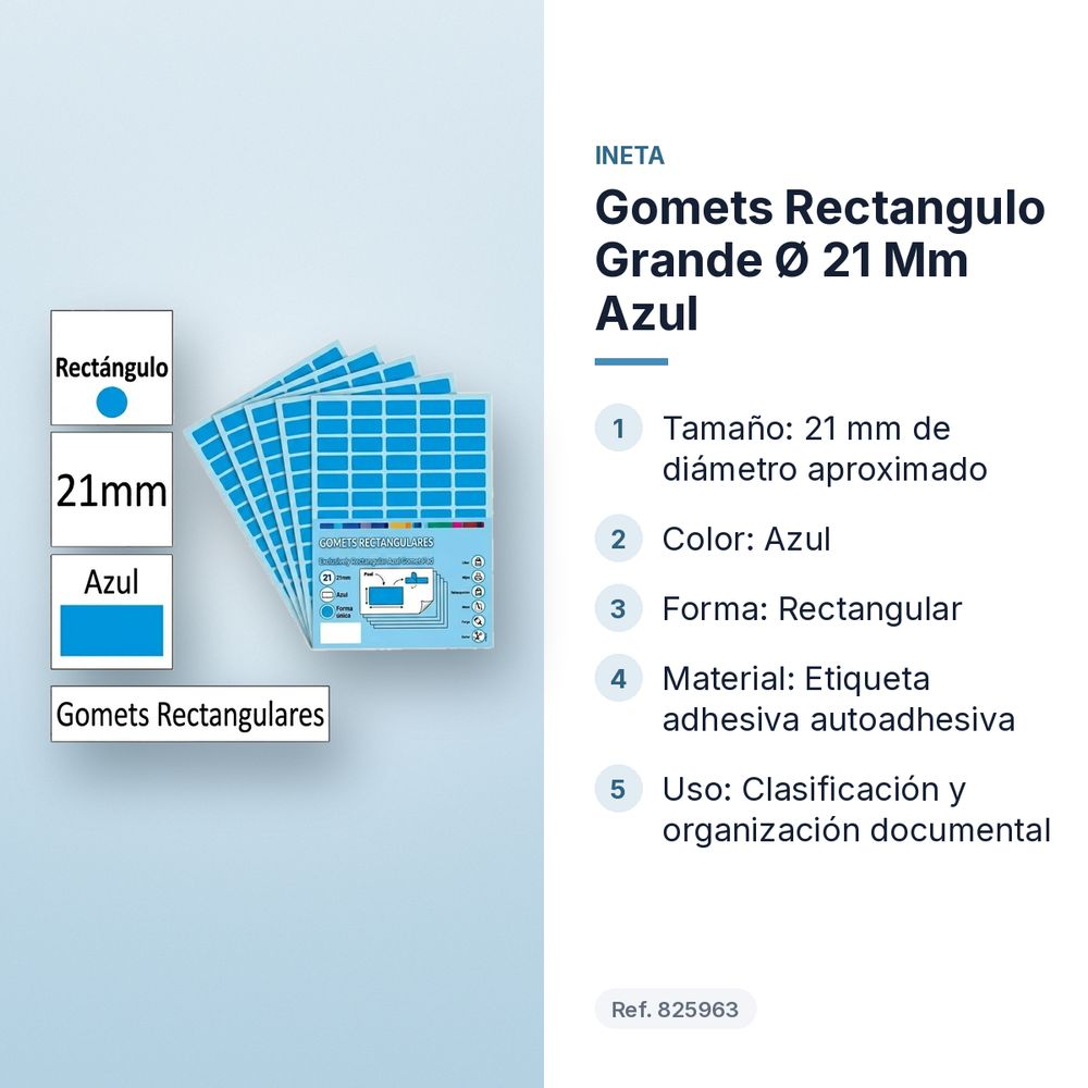 GOMETS RECTANGULO GRANDE Ø 21 MM AZUL - características principales