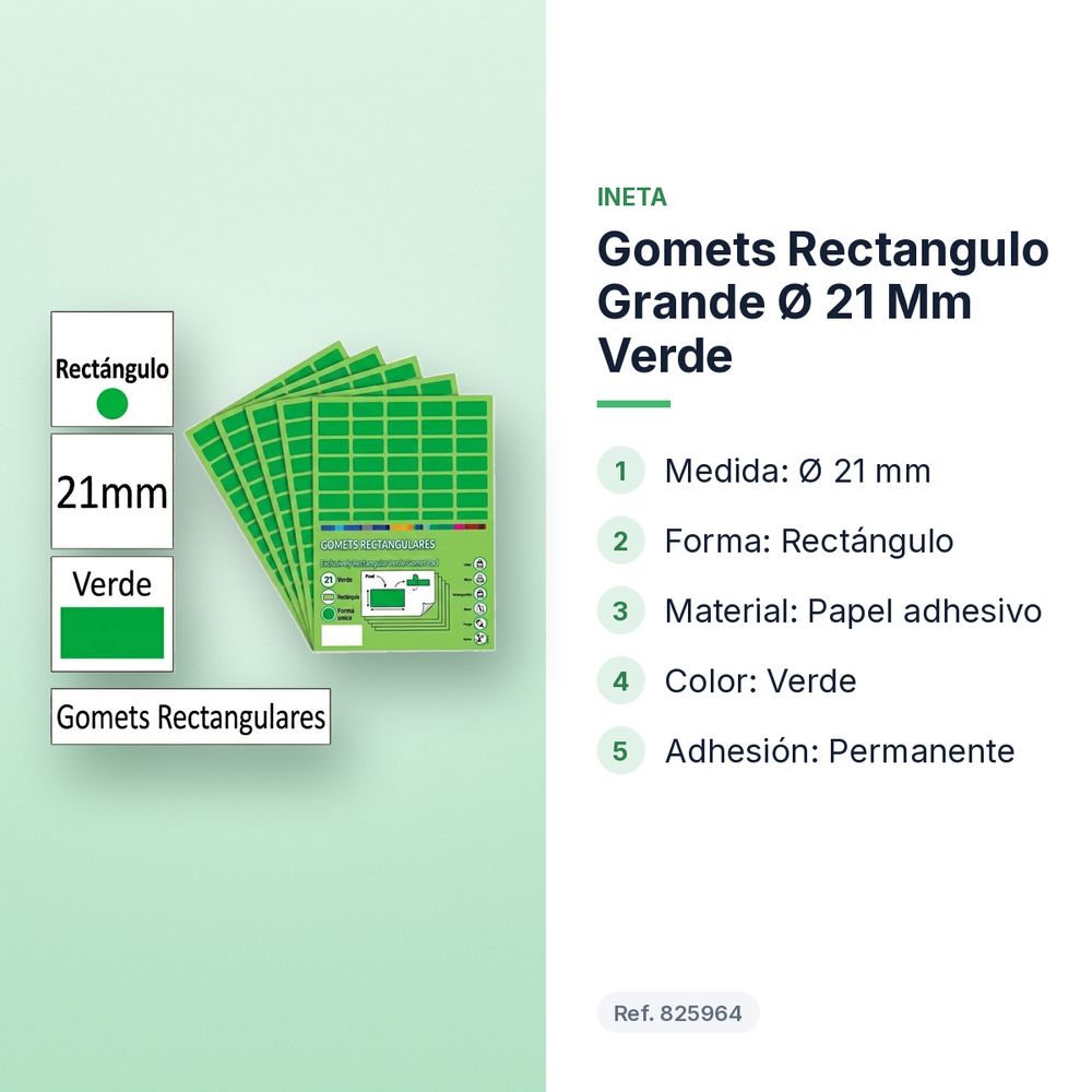 GOMETS RECTANGULO GRANDE Ø 21 MM VERDE - características principales