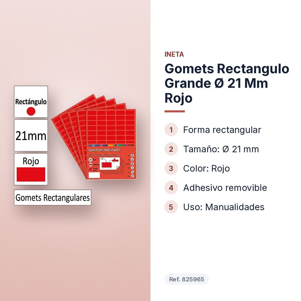 GOMETS RECTANGULO GRANDE Ø 21 MM ROJO - características principales