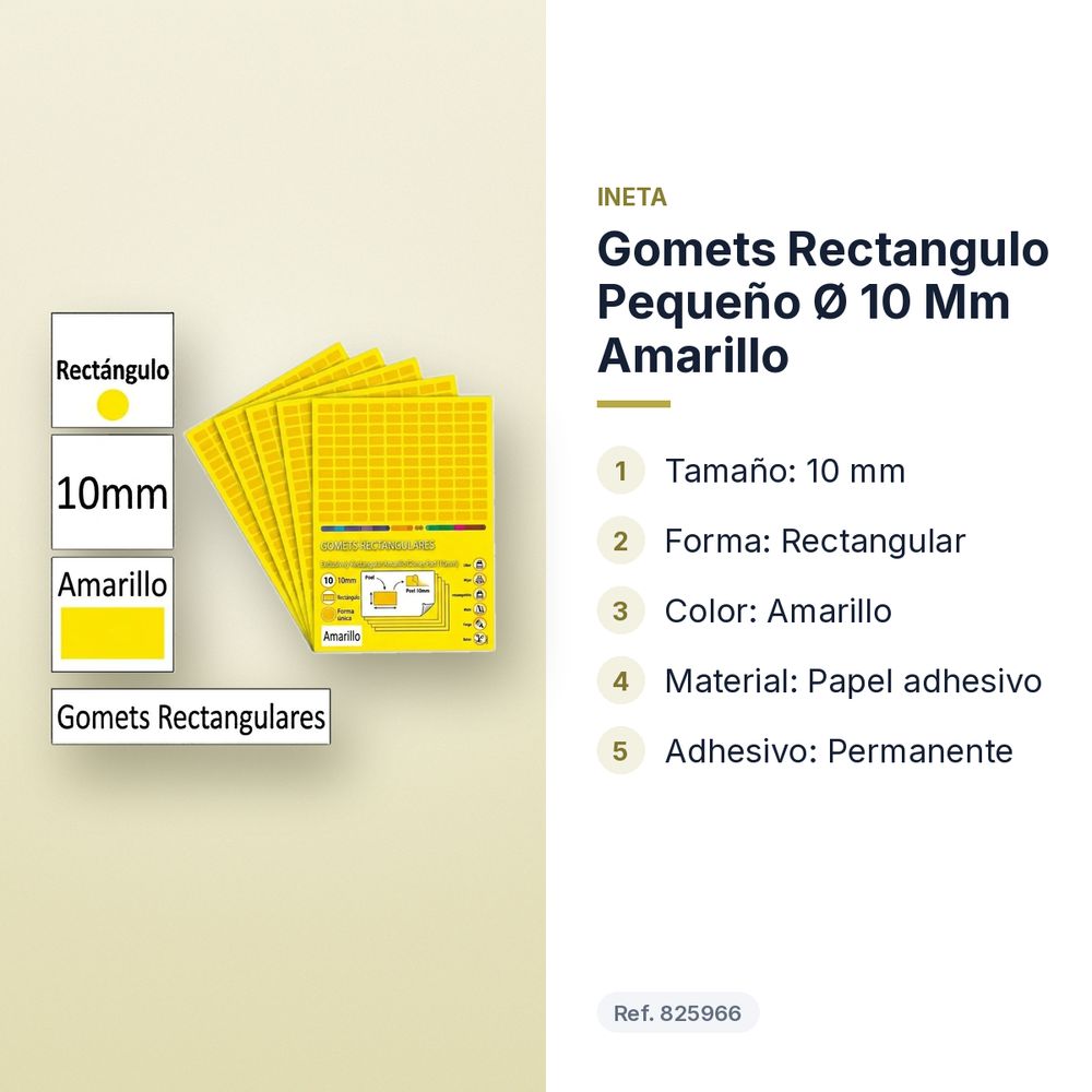 GOMETS RECTANGULO PEQUEÑO Ø 10 MM AMARILLO - características principales