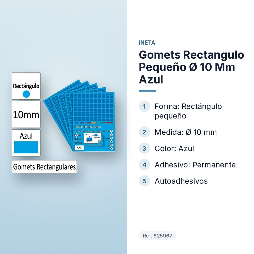 GOMETS RECTANGULO PEQUEÑO Ø 10 MM AZUL - características principales
