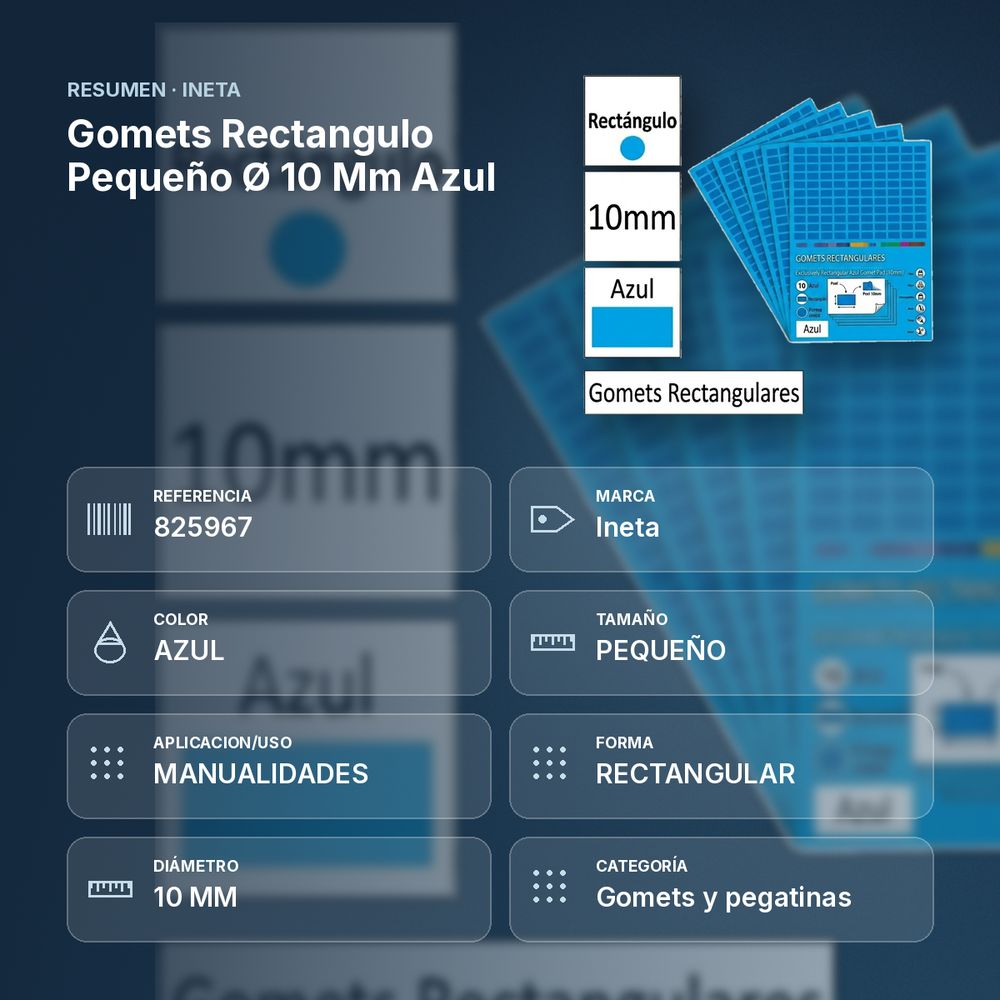 GOMETS RECTANGULO PEQUEÑO Ø 10 MM AZUL - resumen de atributos