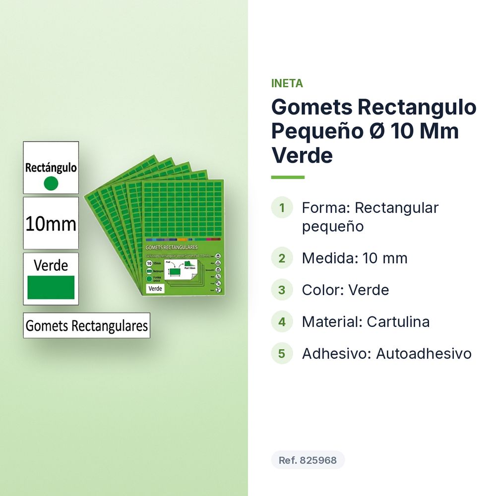 GOMETS RECTANGULO PEQUEÑO Ø 10 MM VERDE - características principales