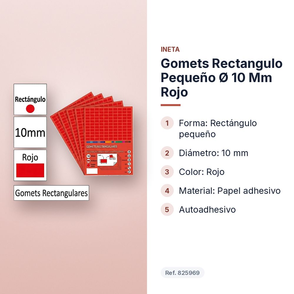GOMETS RECTANGULO PEQUEÑO Ø 10 MM ROJO - características principales