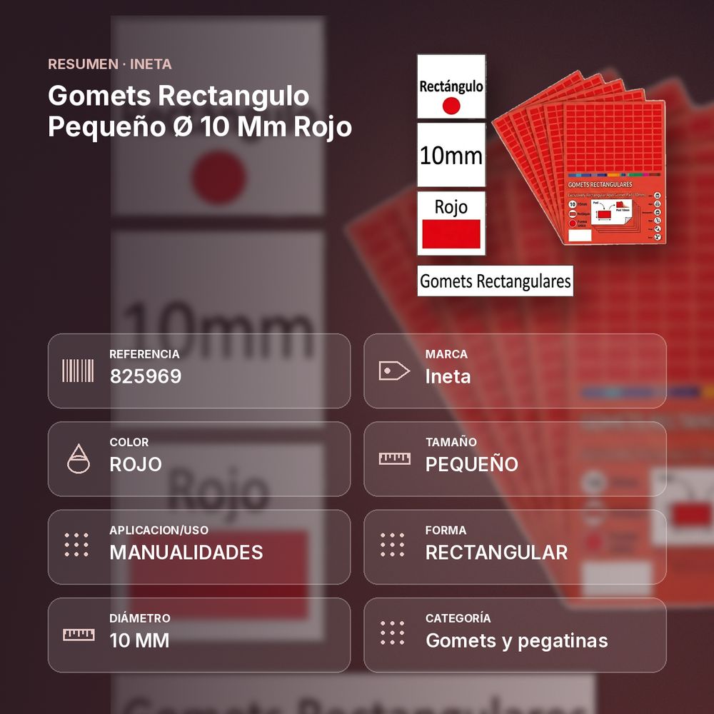 GOMETS RECTANGULO PEQUEÑO Ø 10 MM ROJO - resumen de atributos