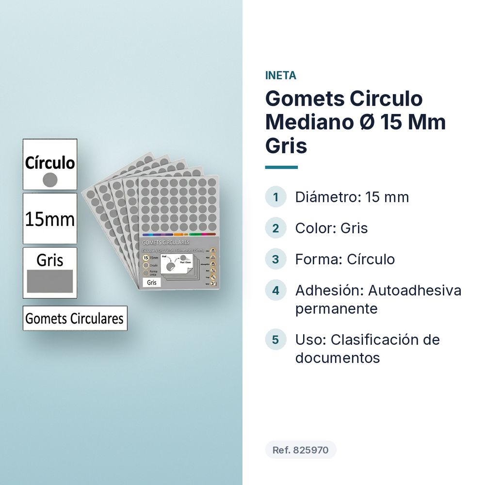 GOMETS CIRCULO MEDIANO Ø 15 MM GRIS - características principales