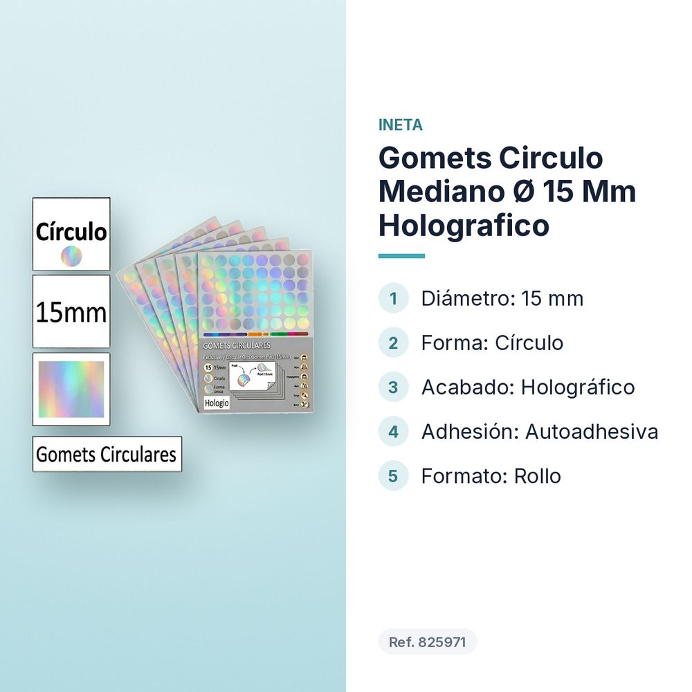 GOMETS CIRCULO MEDIANO Ø 15 MM HOLOGRAFICO - características principales