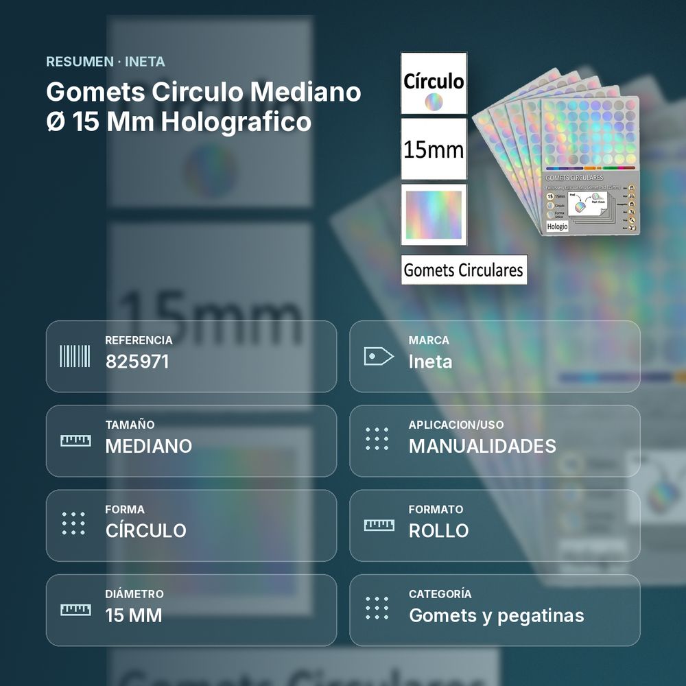 GOMETS CIRCULO MEDIANO Ø 15 MM HOLOGRAFICO - resumen de atributos