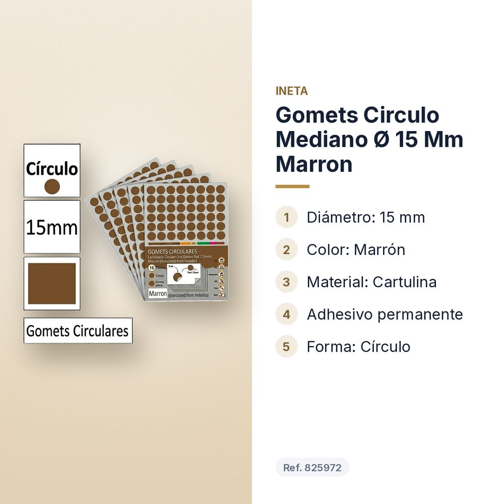 GOMETS CIRCULO MEDIANO Ø 15 MM MARRON - características principales