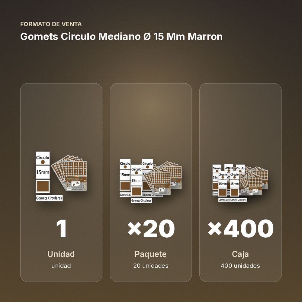 GOMETS CIRCULO MEDIANO Ø 15 MM MARRON - formato de venta: paquete de 20, caja de 400