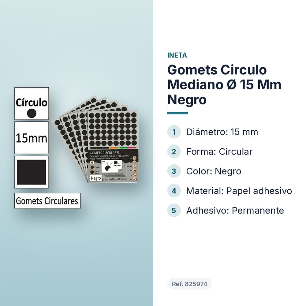 GOMETS CIRCULO MEDIANO Ø 15 MM NEGRO - características principales