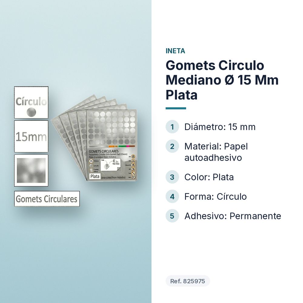 GOMETS CIRCULO MEDIANO Ø 15 MM PLATA - características principales