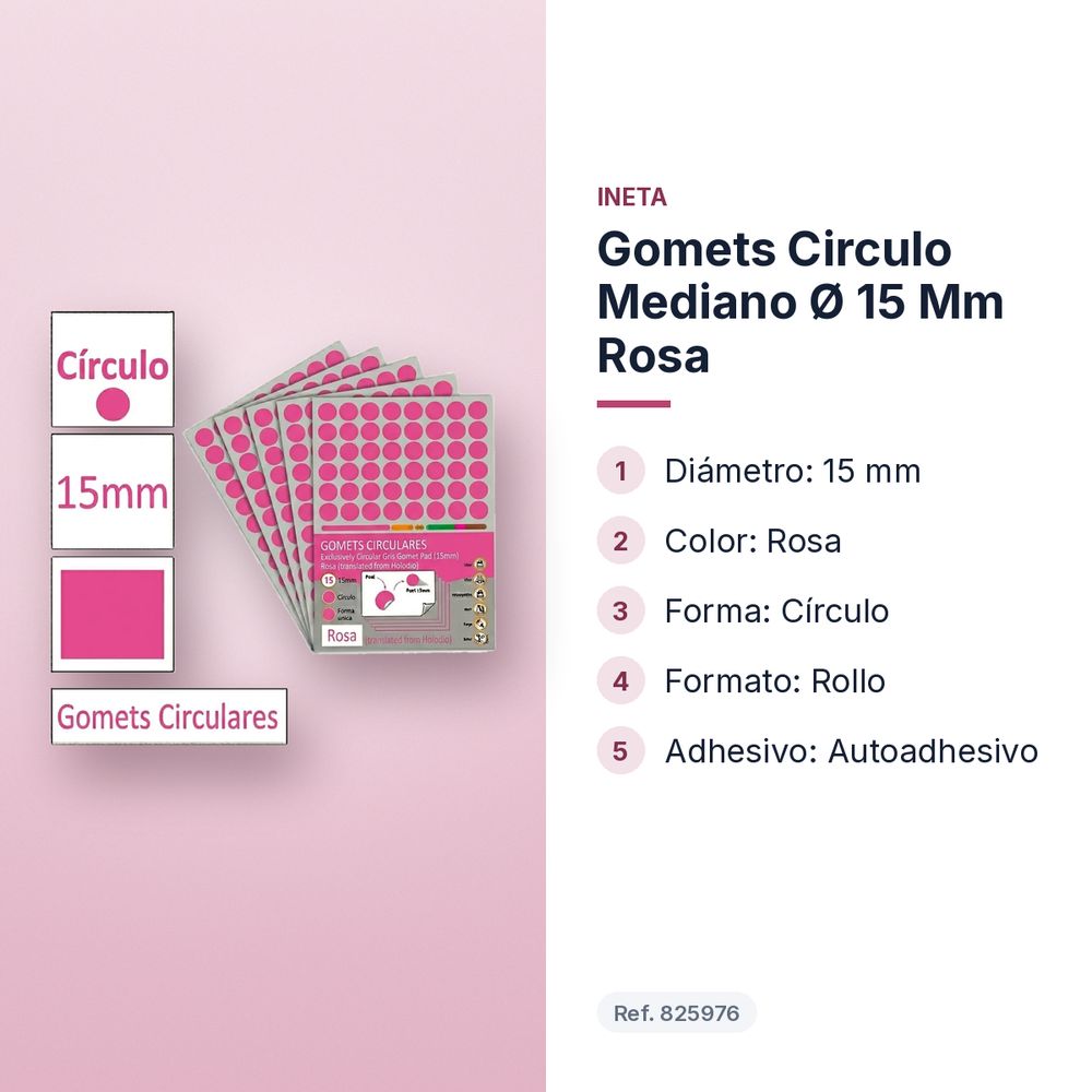 GOMETS CIRCULO MEDIANO Ø 15 MM ROSA - características principales