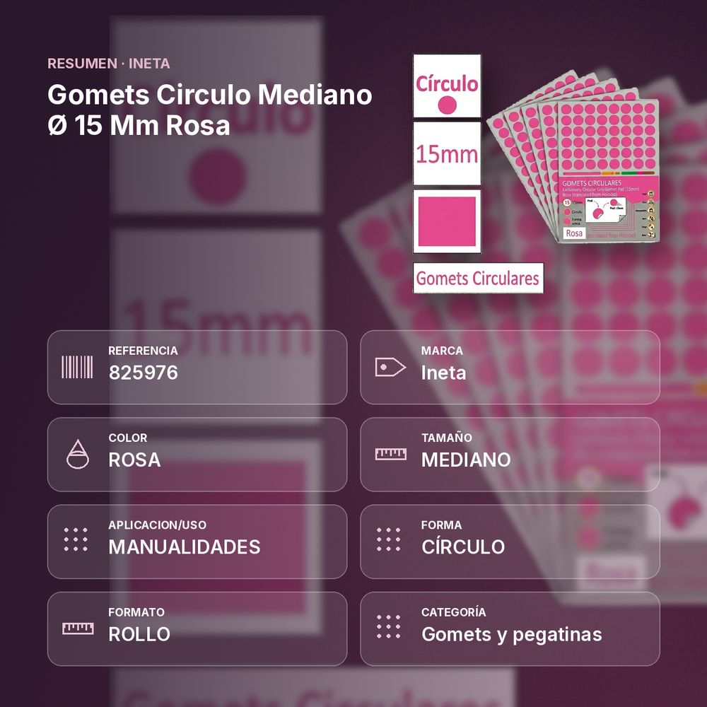 GOMETS CIRCULO MEDIANO Ø 15 MM ROSA - resumen de atributos