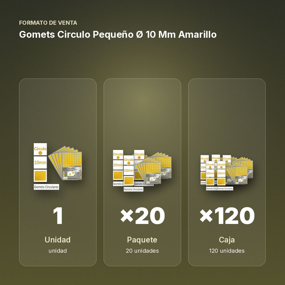 GOMETS CIRCULO PEQUEÑO Ø 10 MM AMARILLO - formato de venta: paquete de 20, caja de 120