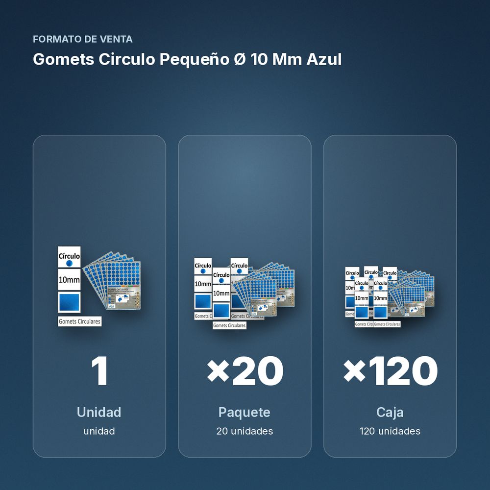 GOMETS CIRCULO PEQUEÑO Ø 10 MM AZUL - formato de venta: paquete de 20, caja de 120