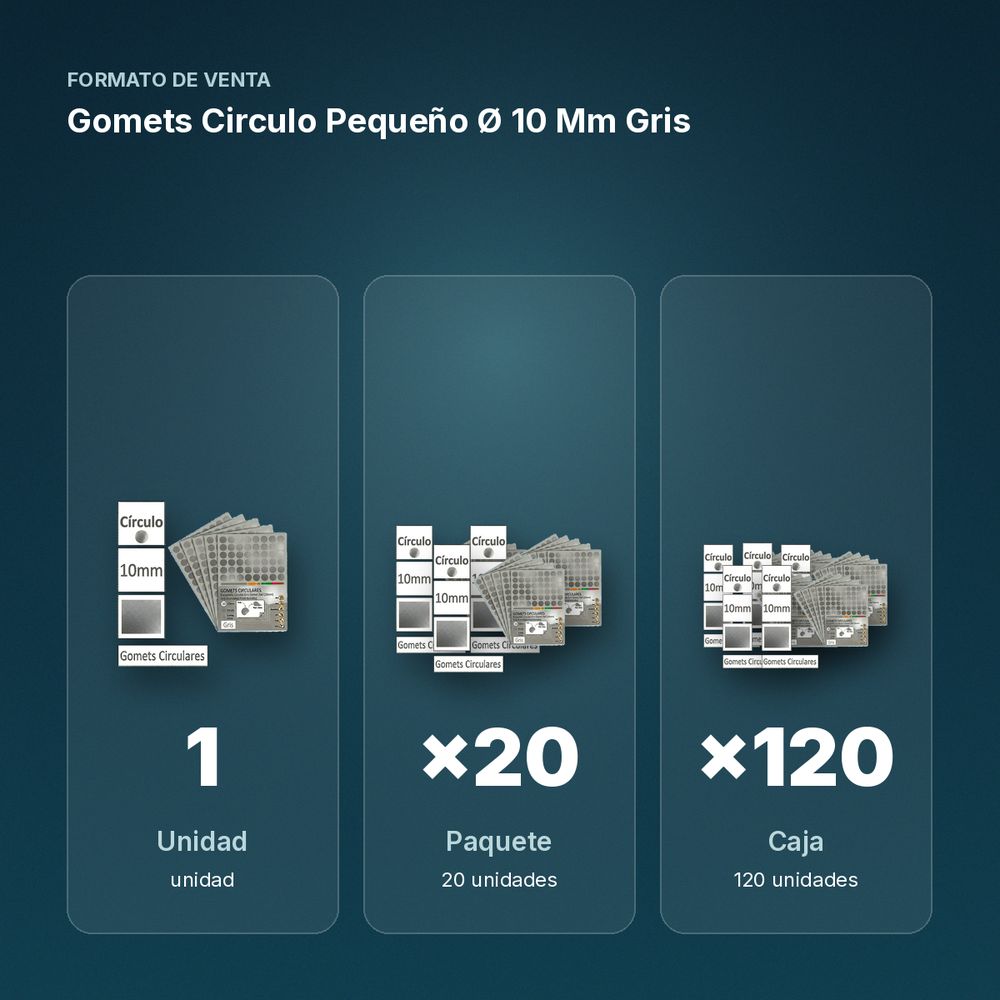 GOMETS CIRCULO PEQUEÑO Ø 10 MM GRIS - formato de venta: paquete de 20, caja de 120