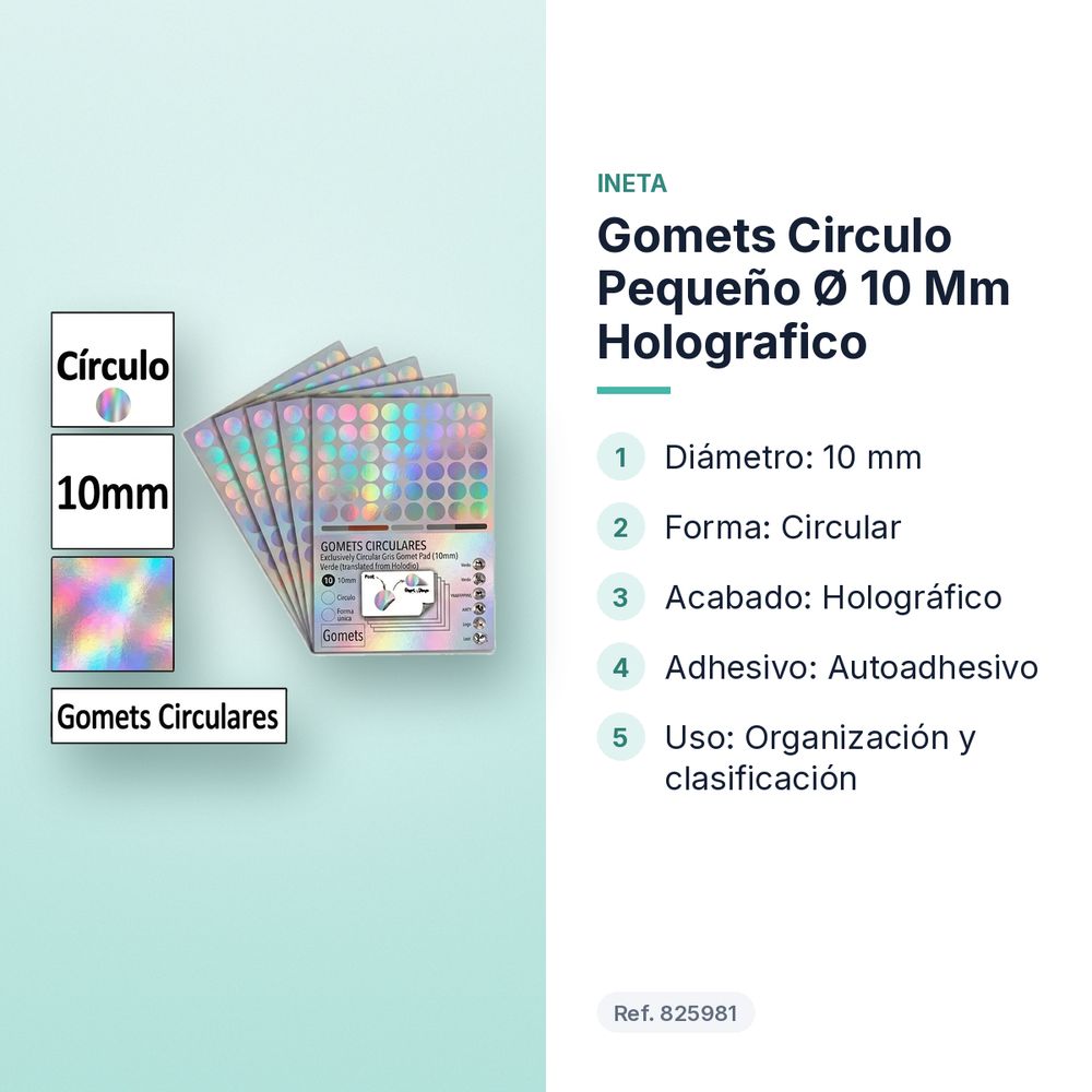 GOMETS CIRCULO PEQUEÑO Ø 10 MM HOLOGRAFICO - características principales