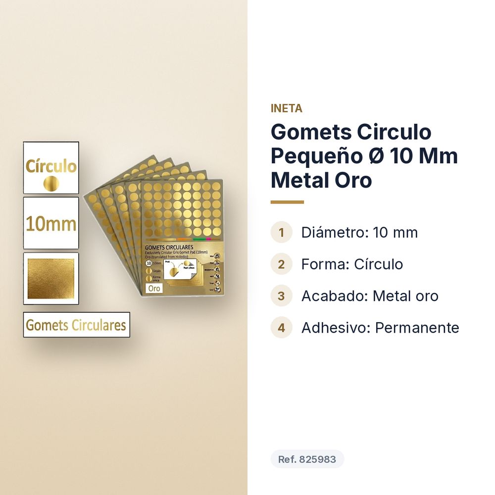 GOMETS CIRCULO PEQUEÑO Ø 10 MM METAL ORO - características principales