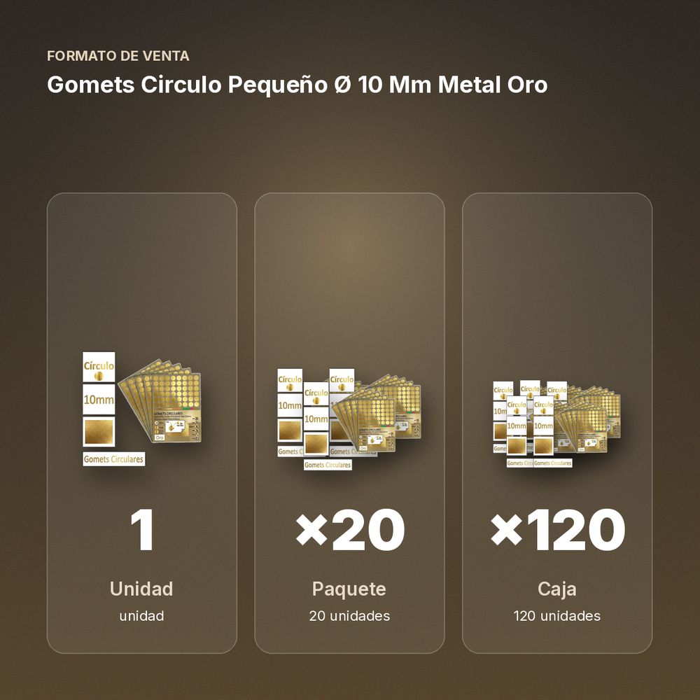 GOMETS CIRCULO PEQUEÑO Ø 10 MM METAL ORO - formato de venta: paquete de 20, caja de 120