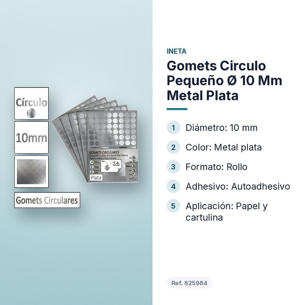 GOMETS CIRCULO PEQUEÑO Ø 10 MM METAL PLATA - características principales