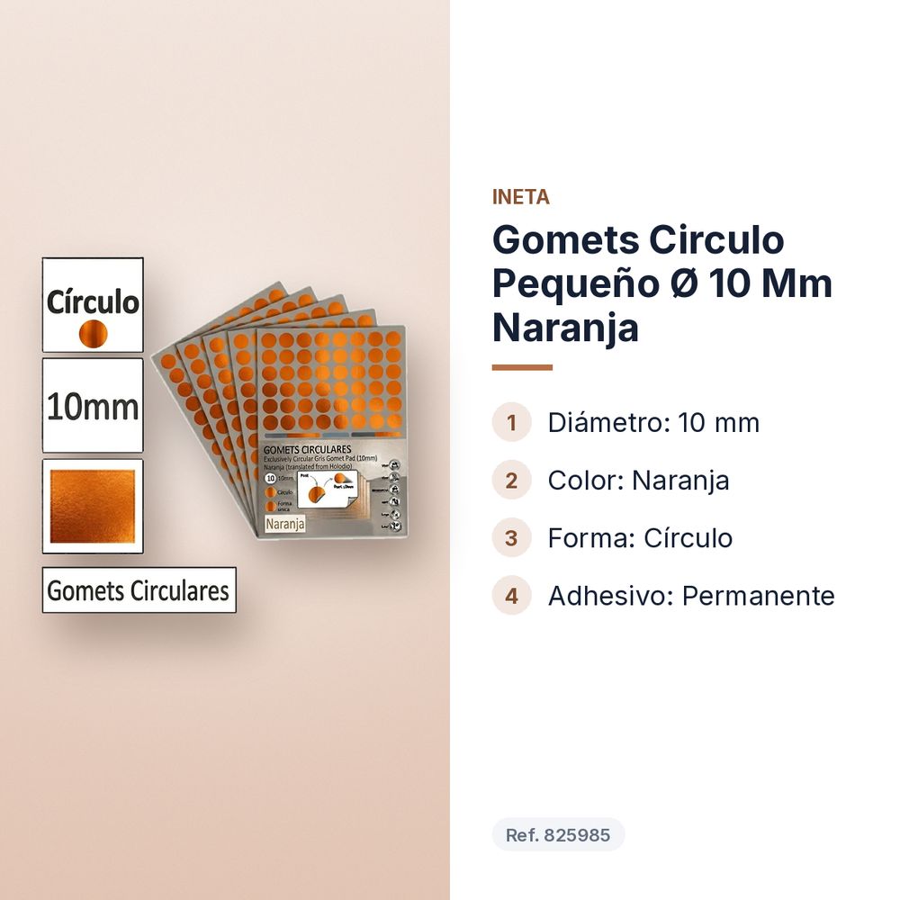 GOMETS CIRCULO PEQUEÑO Ø 10 MM NARANJA - características principales