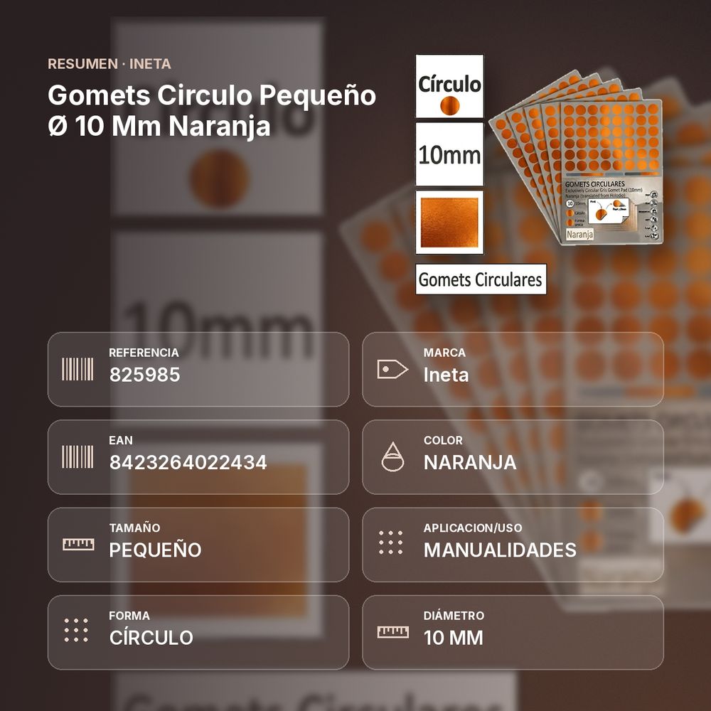 GOMETS CIRCULO PEQUEÑO Ø 10 MM NARANJA - resumen de atributos