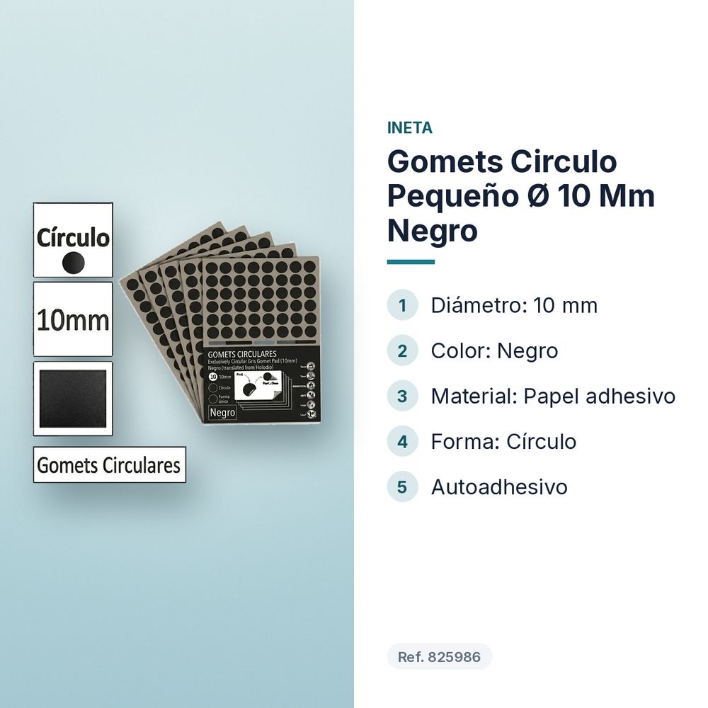 GOMETS CIRCULO PEQUEÑO Ø 10 MM NEGRO - características principales