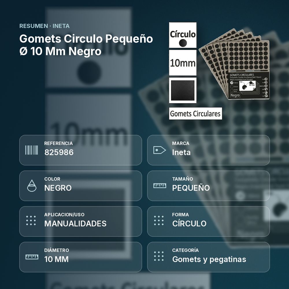 GOMETS CIRCULO PEQUEÑO Ø 10 MM NEGRO - resumen de atributos