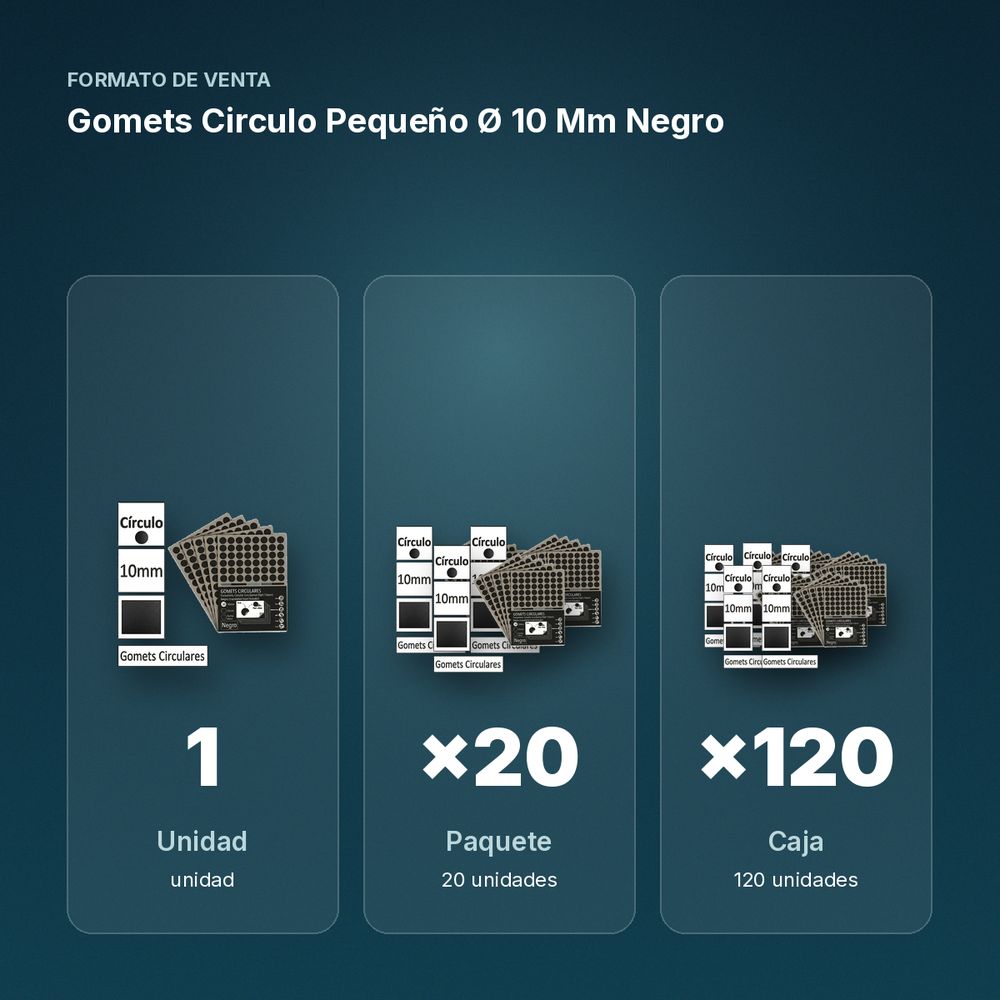 GOMETS CIRCULO PEQUEÑO Ø 10 MM NEGRO - formato de venta: paquete de 20, caja de 120