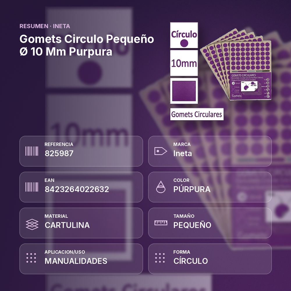 GOMETS CIRCULO PEQUEÑO Ø 10 MM PURPURA - resumen de atributos