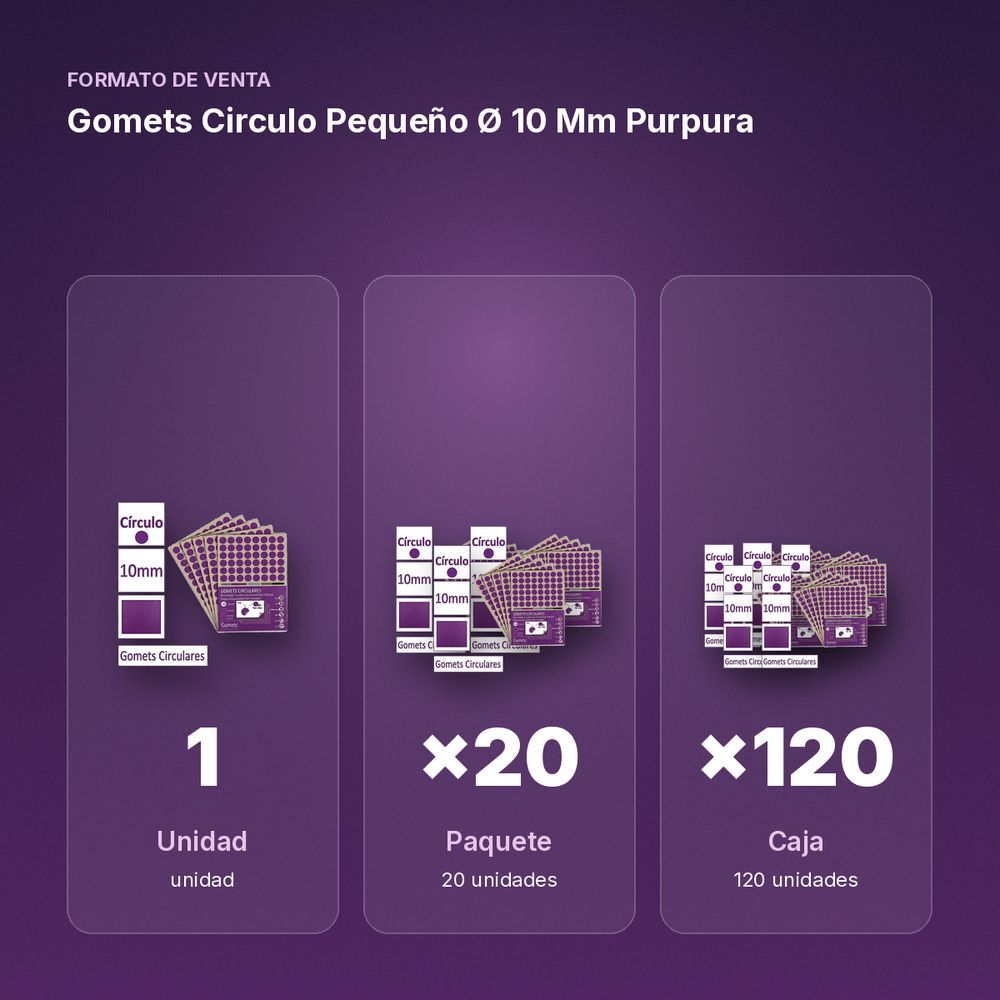 GOMETS CIRCULO PEQUEÑO Ø 10 MM PURPURA - formato de venta: paquete de 20, caja de 120