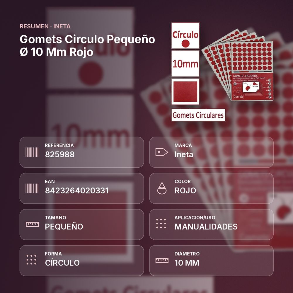 GOMETS CIRCULO PEQUEÑO Ø 10 MM ROJO - resumen de atributos