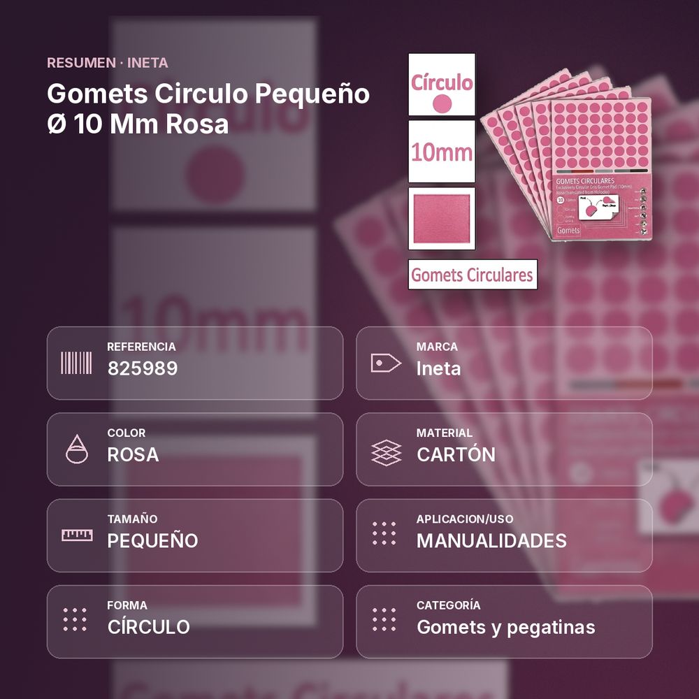 GOMETS CIRCULO PEQUEÑO Ø 10 MM ROSA - resumen de atributos