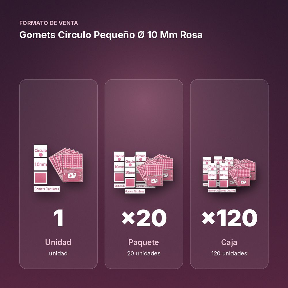 GOMETS CIRCULO PEQUEÑO Ø 10 MM ROSA - formato de venta: paquete de 20, caja de 120