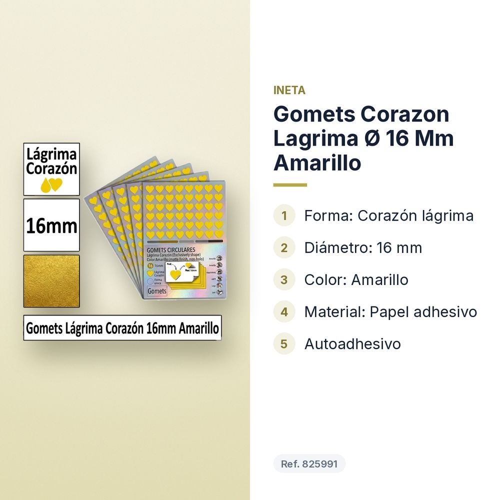 GOMETS CORAZON LAGRIMA Ø 16 MM AMARILLO - características principales