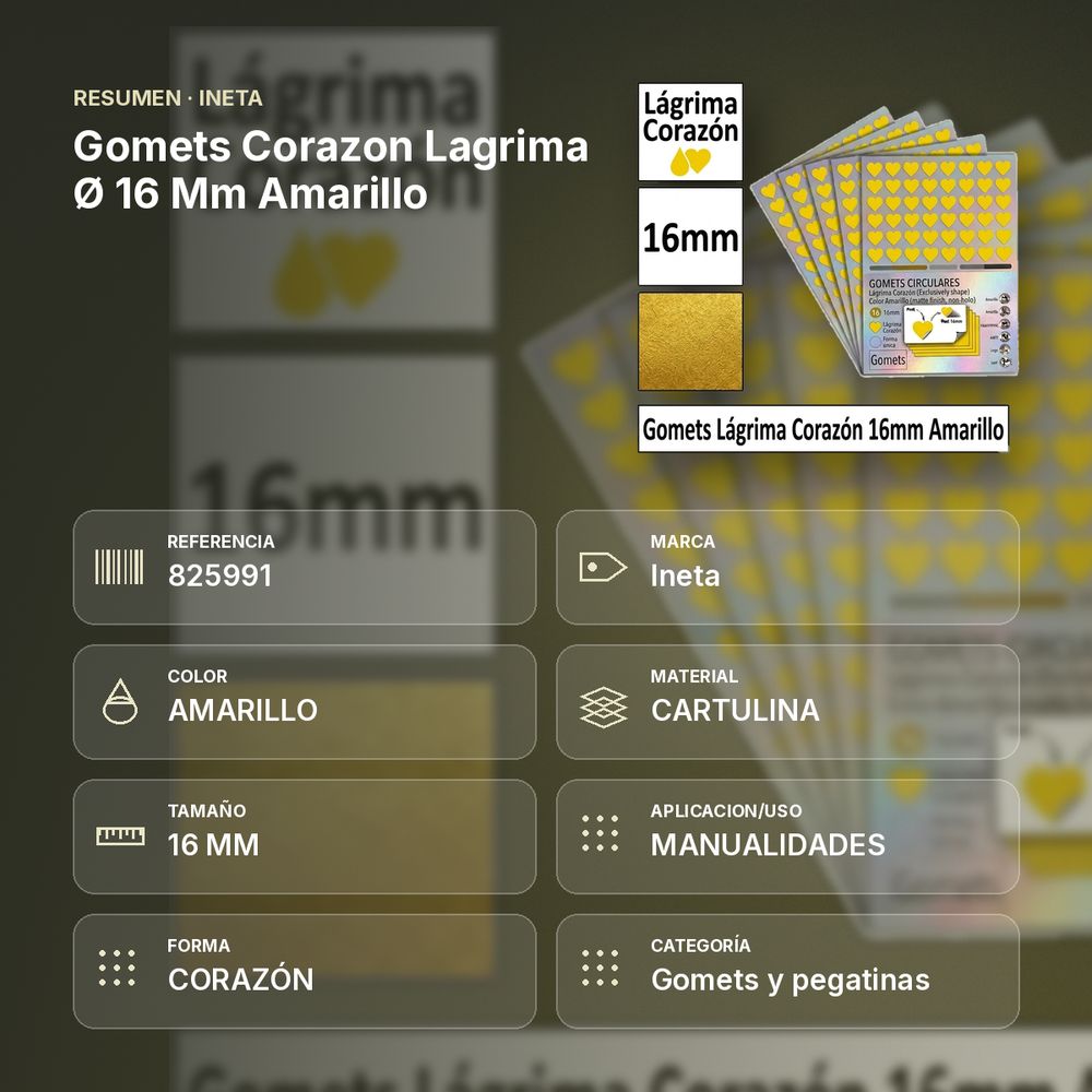 GOMETS CORAZON LAGRIMA Ø 16 MM AMARILLO - resumen de atributos