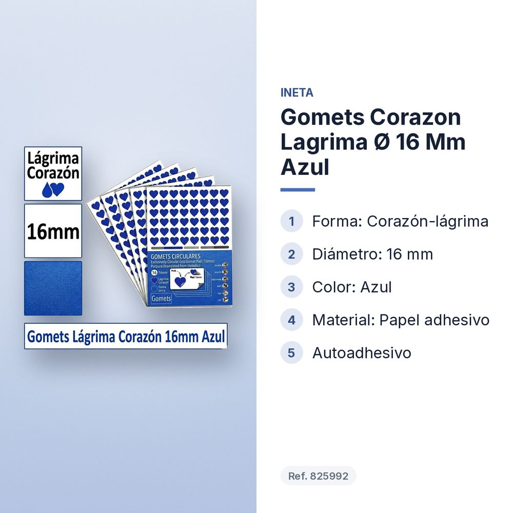 GOMETS CORAZON LAGRIMA Ø 16 MM AZUL - características principales