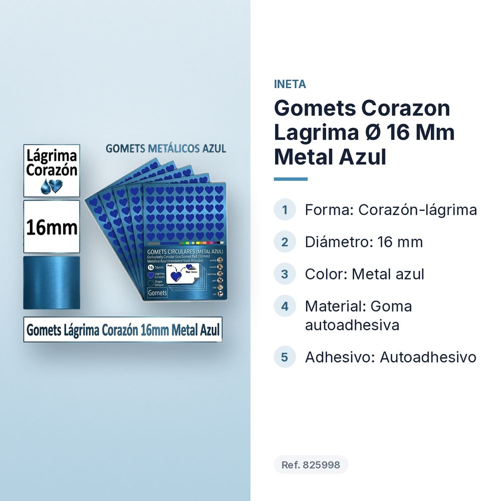 GOMETS CORAZON LAGRIMA Ø 16 MM METAL AZUL - características principales
