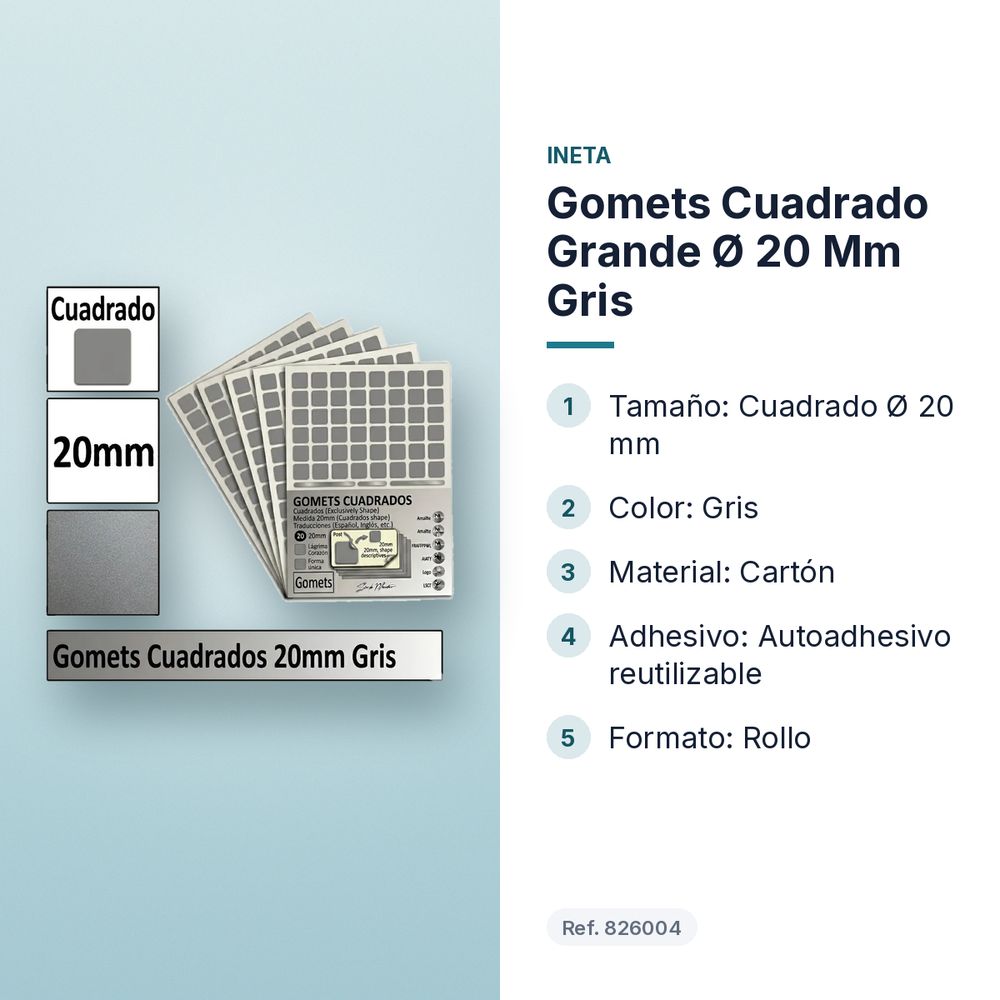 GOMETS CUADRADO GRANDE Ø 20 MM GRIS - características principales