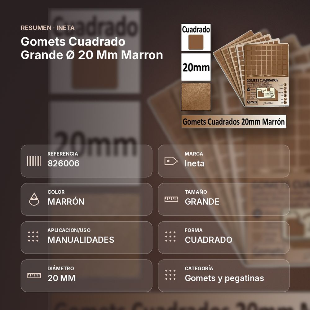 GOMETS CUADRADO GRANDE Ø 20 MM MARRON - resumen de atributos