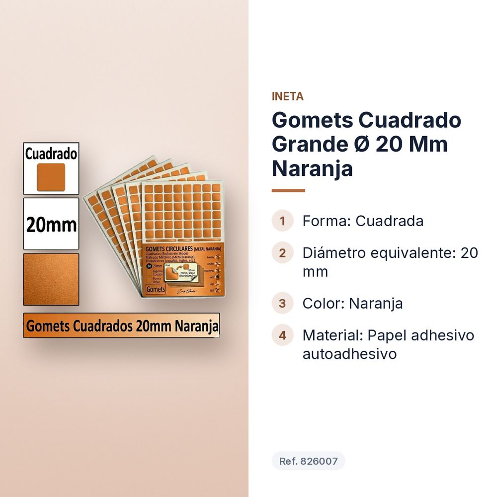 GOMETS CUADRADO GRANDE Ø 20 MM NARANJA - características principales